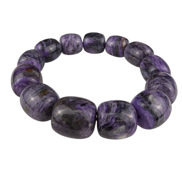 Charoite Purple Natural Stone Womens Bracelet Strung Polished Smooth Beads - Picture 1 of 3